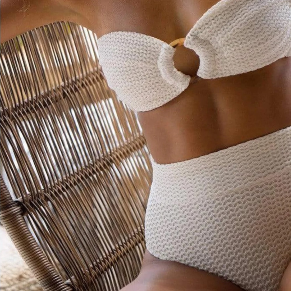 Montce Swim Bone Crochet Tori Bandeau Bikini Top Small S